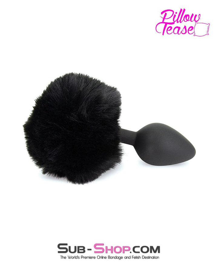 Butt Plug 3506M      Jet Black Powder Puff Tail with Medium Black Silicone Butt Plug