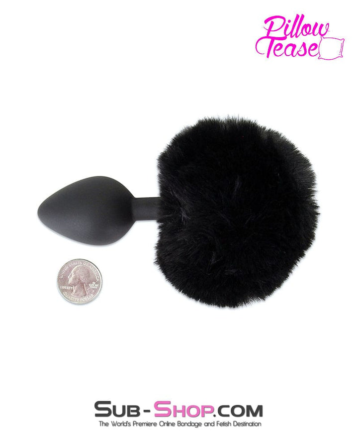 Butt Plug 3506M      Jet Black Powder Puff Tail with Medium Black Silicone Butt Plug