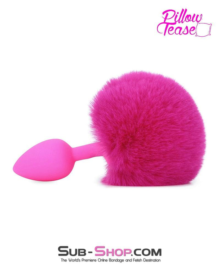 Butt Plug 3717M      Somebunny Loves You Pink Powder Puff Bunny Tail, Small Pink Silicone Plug