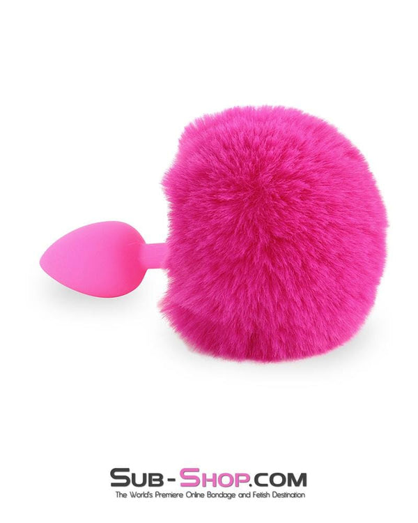 Butt Plug 3717M      Somebunny Loves You Pink Powder Puff Bunny Tail, Small Pink Silicone Plug