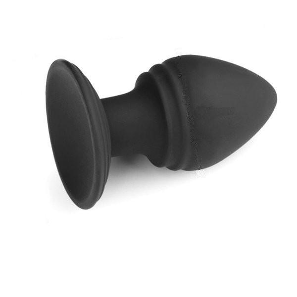 Butt Plug 9767M      Ribbed Rocket Black Silicone Anal Plug with Suction Cup Base