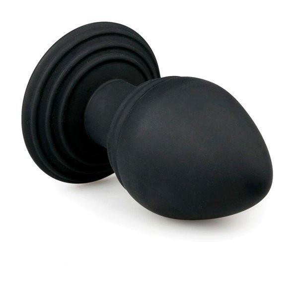 Butt Plug 9767M      Ribbed Rocket Black Silicone Anal Plug with Suction Cup Base