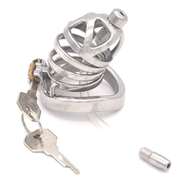 Chastity 0687M      Steel Cage Locking Chastity with Cum Thru Urethral Probe