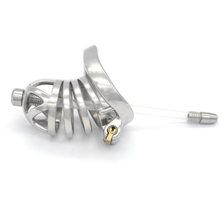 Chastity 0687M      Steel Cage Locking Chastity with Cum Thru Urethral Probe