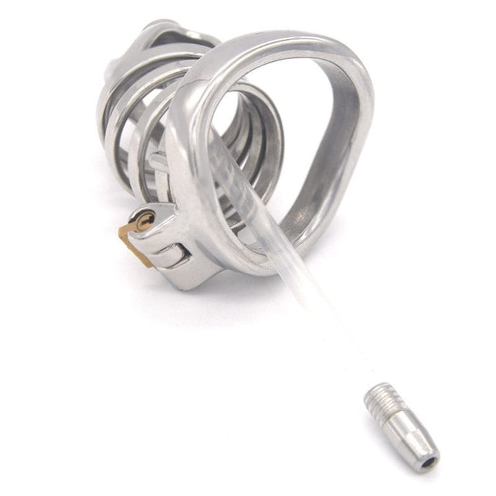 Chastity 0687M      Steel Cage Locking Chastity with Cum Thru Urethral Probe