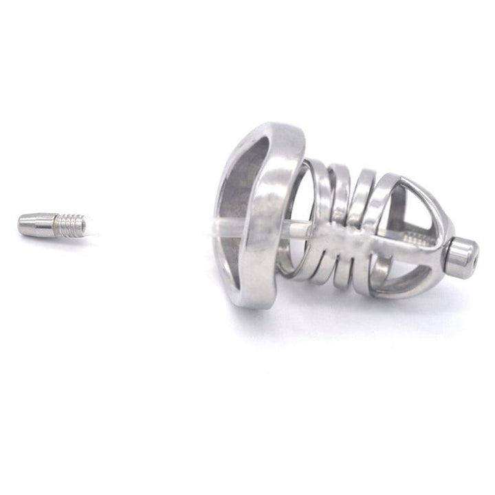 Chastity 0687M      Steel Cage Locking Chastity with Cum Thru Urethral Probe