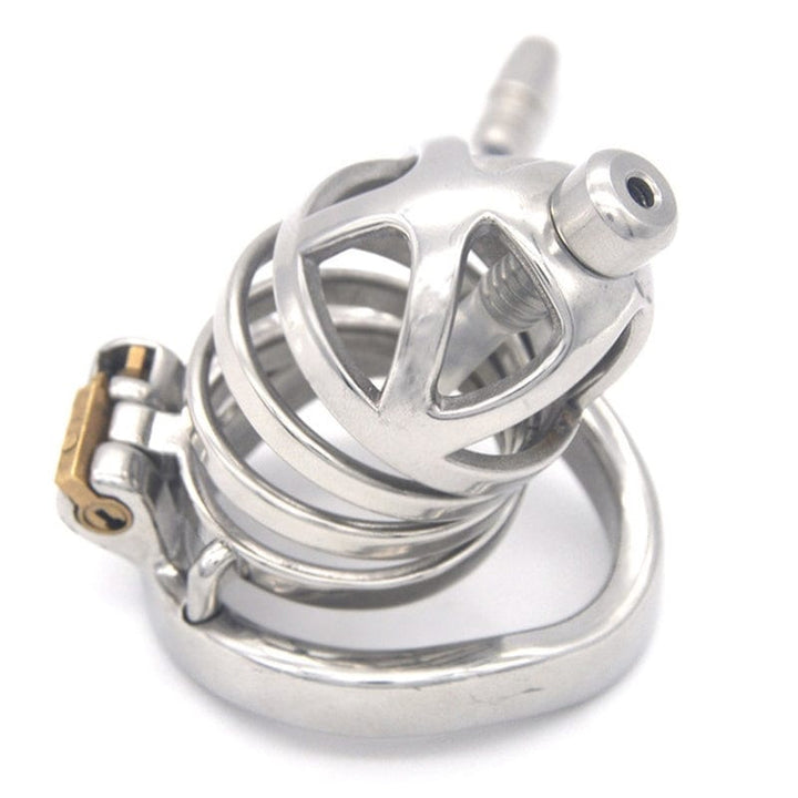 Chastity 0687M      Steel Cage Locking Chastity with Cum Thru Urethral Probe