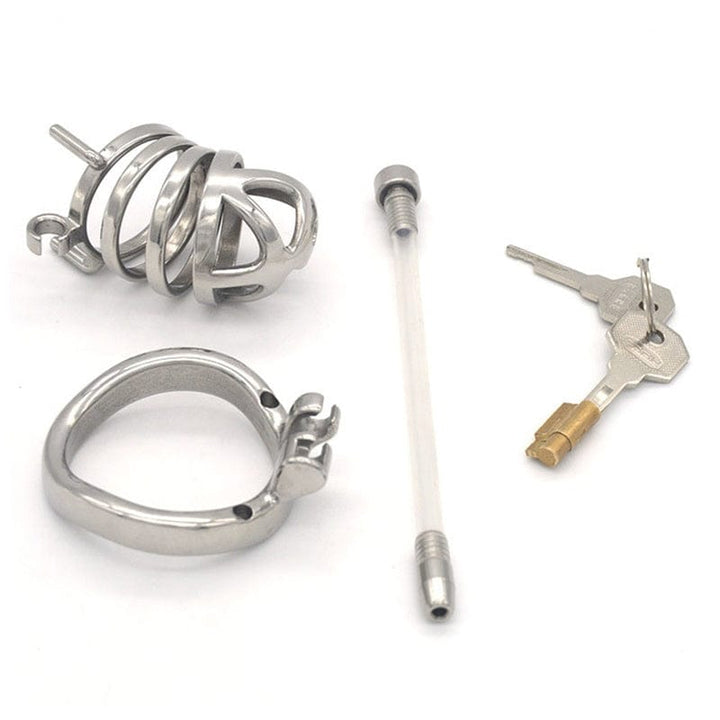 Chastity 0687M      Steel Cage Locking Chastity with Cum Thru Urethral Probe