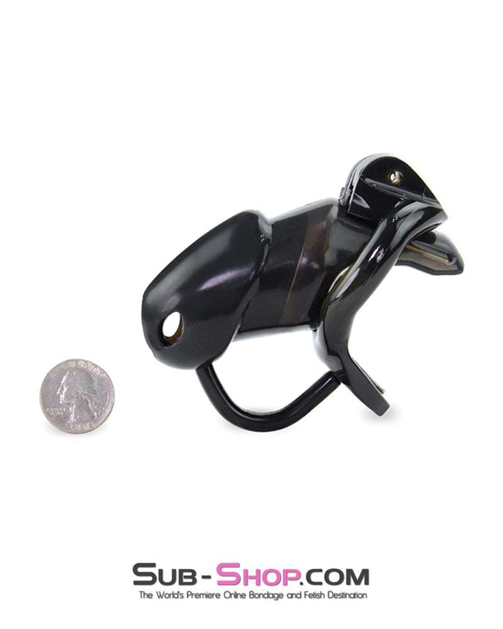 Chastity 1387AR      Spiked Long Black Cock Blocker Silicone Locking Male Chastity with Ball Divider