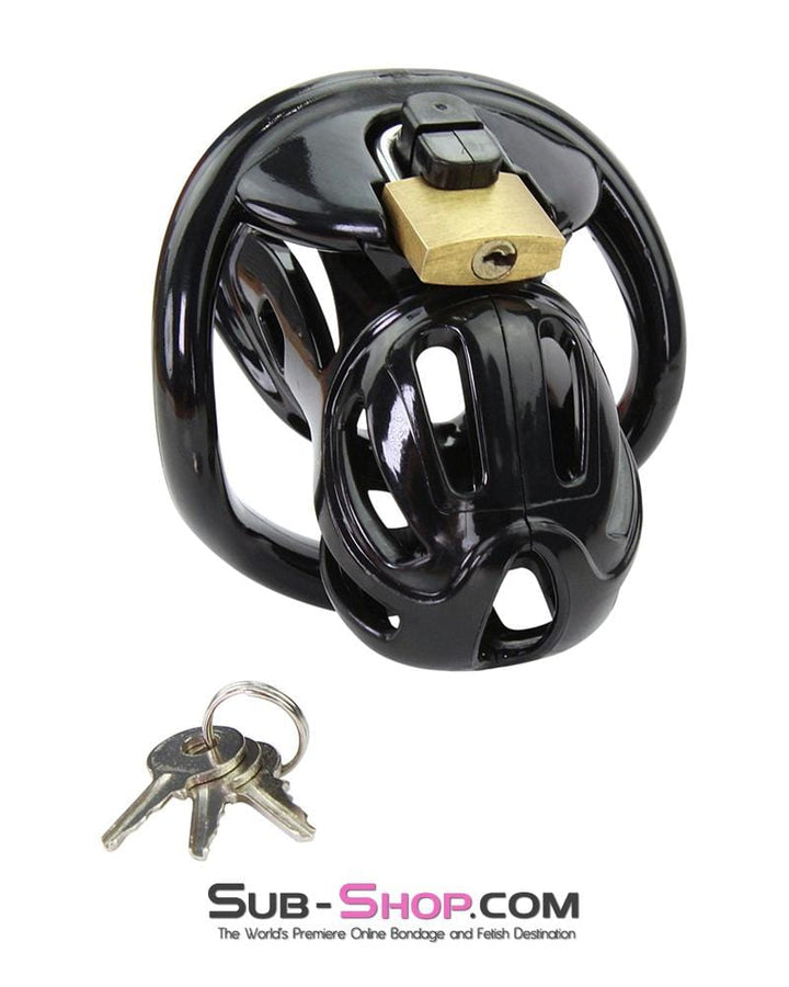 Chastity 1556AR      Short Jailhouse Cock Black Locking Male Chastity Cage