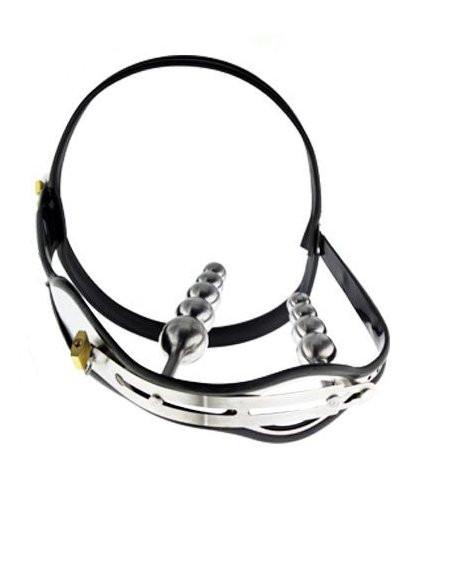 Chastity 1569R      Double Jeopardy Locking Steel Female Chastity Belt with Graduated Dildo and Anal Plugs