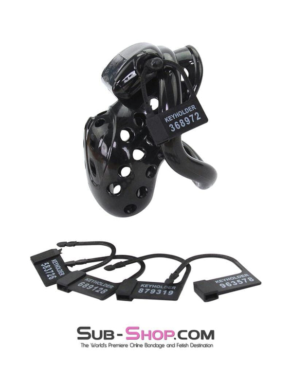 Chastity 1723AR      Boy Toy Short Black High Security Pin Tumbler Locking Cock Cage Chastity
