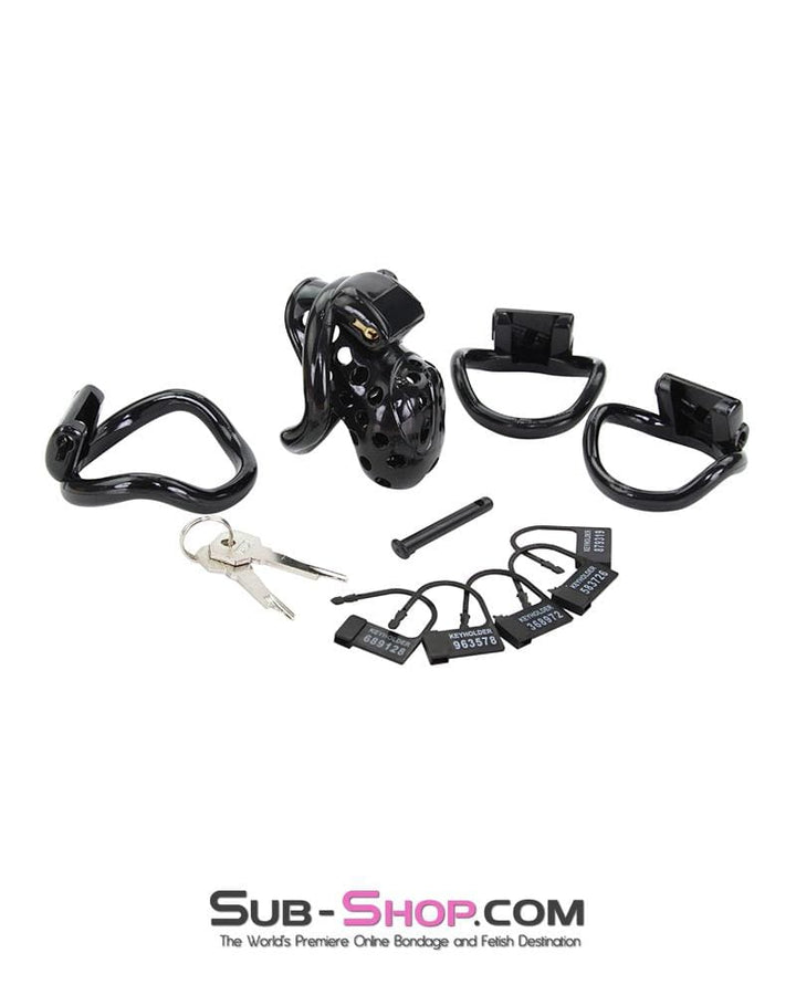 Chastity 1723AR      Boy Toy Short Black High Security Pin Tumbler Locking Cock Cage Chastity