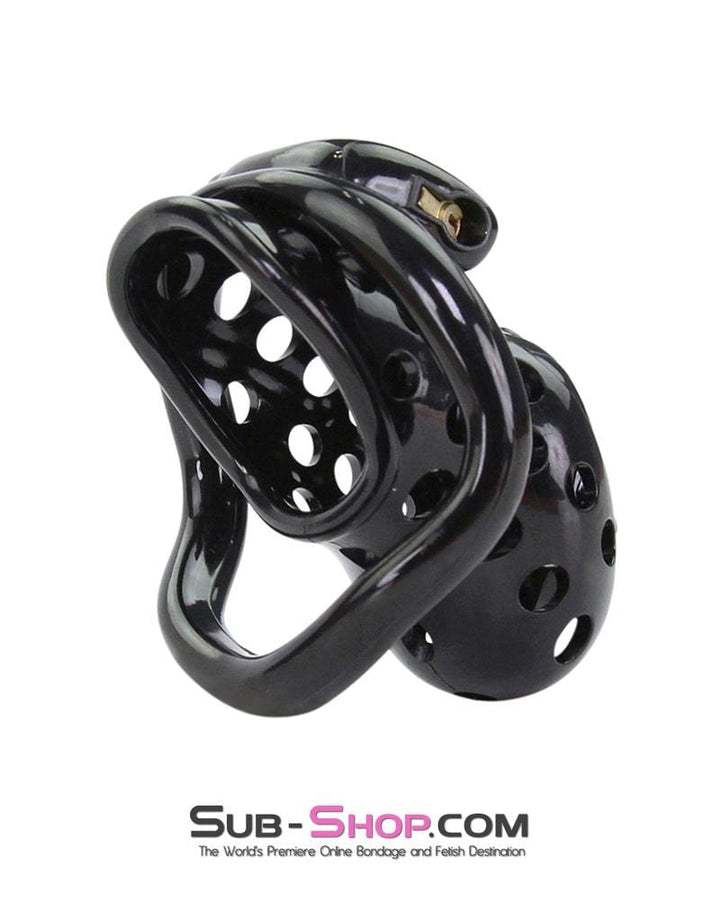Chastity 1723AR      Boy Toy Short Black High Security Pin Tumbler Locking Cock Cage Chastity