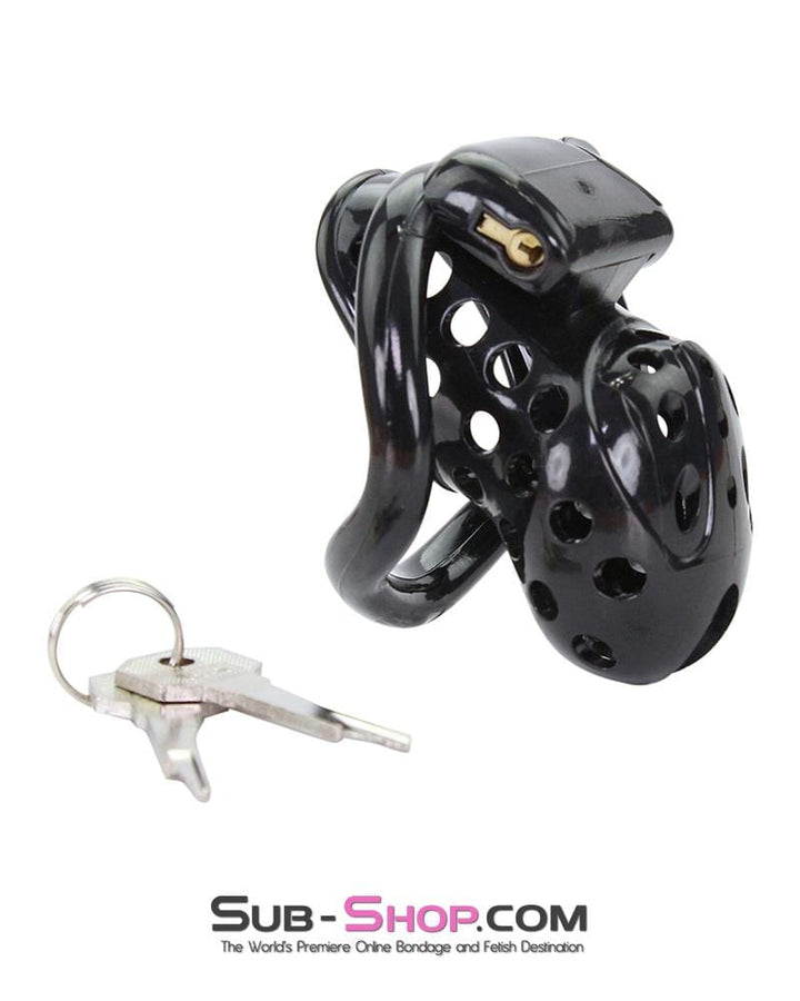 Chastity 1723AR      Boy Toy Short Black High Security Pin Tumbler Locking Cock Cage Chastity