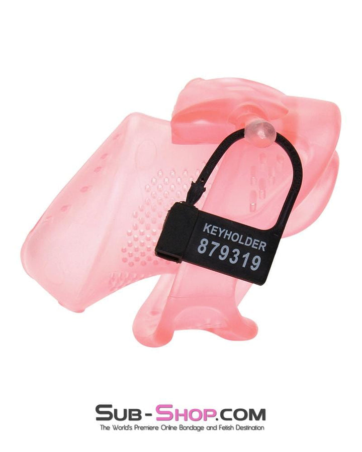 Chastity 2461RS      Mistress’s Little Sissy Slave Short Pink High Security Pin Tumbler Ventilated Male Chastity Device with Numbered Plastic Locks