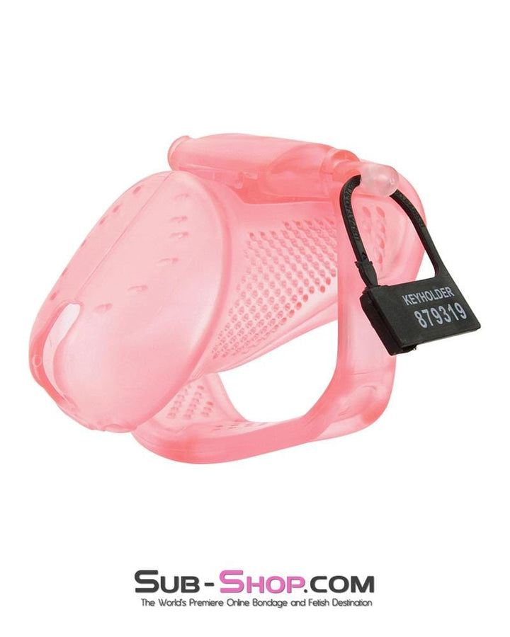 Chastity 2461RS      Mistress’s Little Sissy Slave Short Pink High Security Pin Tumbler Ventilated Male Chastity Device with Numbered Plastic Locks