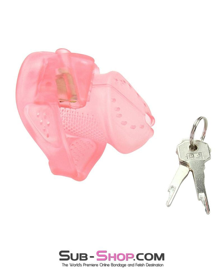 Chastity 2461RS      Mistress’s Little Sissy Slave Short Pink High Security Pin Tumbler Ventilated Male Chastity Device with Numbered Plastic Locks