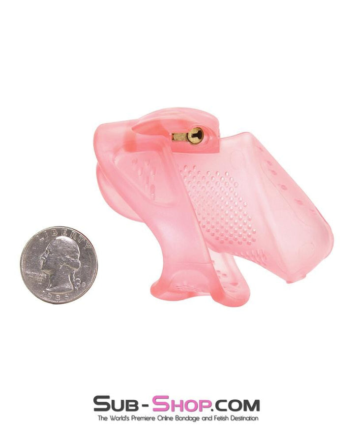 Chastity 2461RS      Mistress’s Little Sissy Slave Short Pink High Security Pin Tumbler Ventilated Male Chastity Device with Numbered Plastic Locks