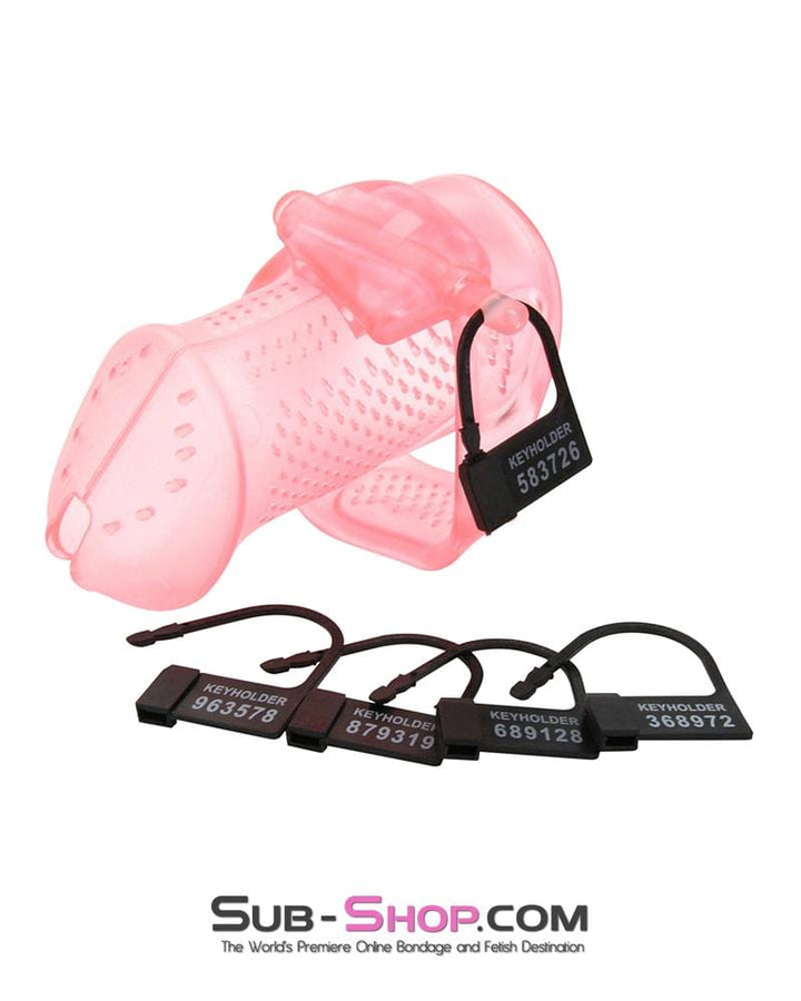 Chastity 2463AR      Mistresses Sissy Slave Pink High Security Pin Tumbler Ventilated Male Chastity Device with Numbered Plastic Locks