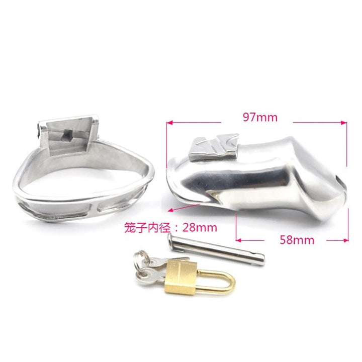 Chastity 2709M      Dick Steele Long High Security Chastity Cock Cage with Small Cock Cuff
