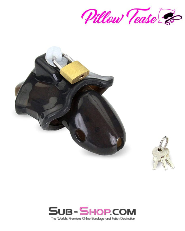 Chastity 3459AR     Spiked Black Locking Silicone Chastity Cage with Ball Stretching Cock Ring