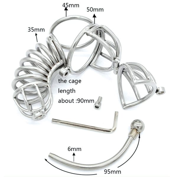 Chastity 3803M      Full Cock & Ball Cage Chastity with Urethral Sound