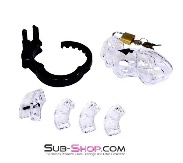 Chastity 5779AE      Jacked Up Adjustable Clear Polycarbonate Locking Male Cock Cuff Chastity Device