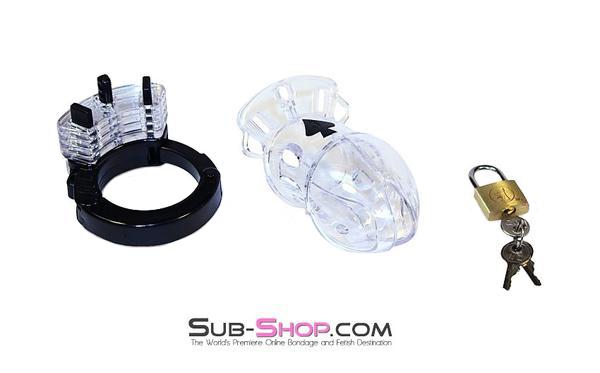 Chastity 5779AE      Jacked Up Adjustable Clear Polycarbonate Locking Male Cock Cuff Chastity Device