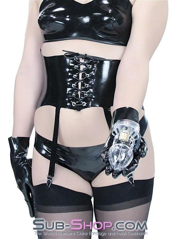 Chastity 5779AE      Jacked Up Adjustable Clear Polycarbonate Locking Male Cock Cuff Chastity Device