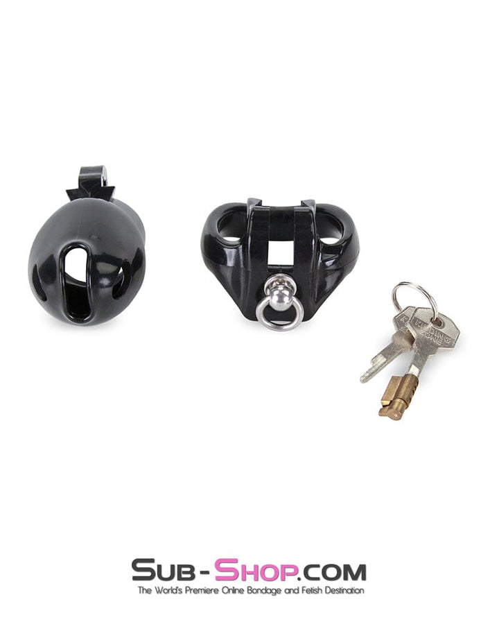Chastity 6893M      Long Black Cock Cage with Lead Ring and Medium Cock Cuff Ring