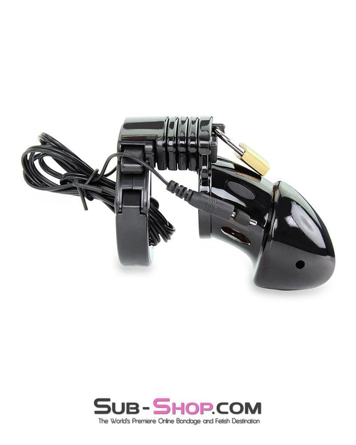 Chastity 6928AE      Electro Stim Black Jack Adjustable Locking Male Cock Cuff Chastity Device