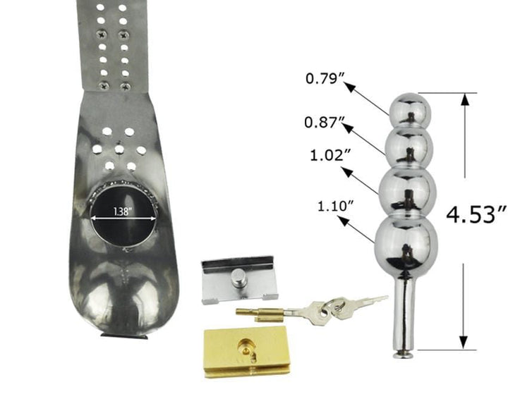 Chastity 6941AR      Nutshell Locking Steel Chastity Belt with Shaped Steel Cock and Ball Prison and Steel Ripple Anal Plug