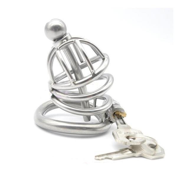 Chastity 7103RS      Locked Up and Penetrated High Security Steel Male Chastity Device with Removable Urethral Sound
