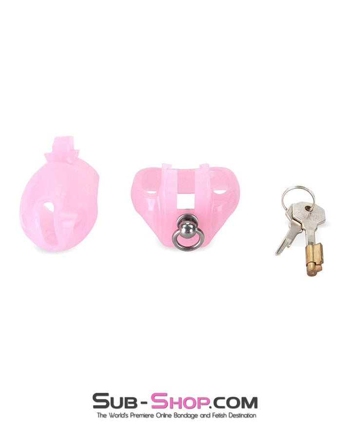 Chastity 7135M      Long Pink Cock Cage with Lead Ring and Small Cock Cuff Ring