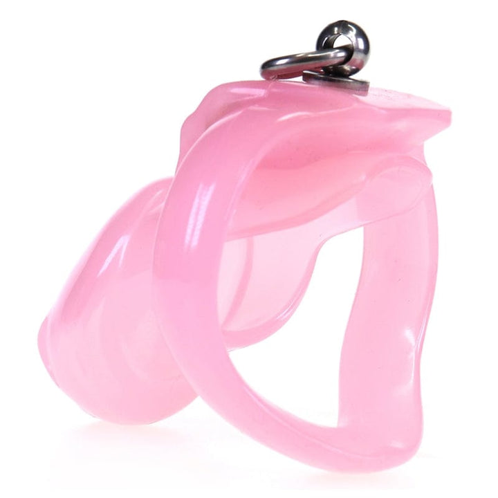 Chastity 7233M      Sissy’s Clitty Leash Locking Pink Chastity with Lead Ring, Small Base Cock Ring Size