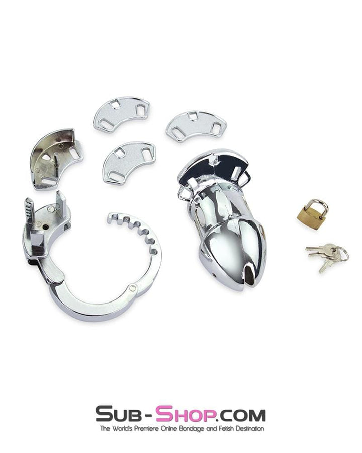 Chastity 7889M      Locked Away Steel Locking Chastity With 3 Length Spacers and 5 Cock Cuff Size Positions