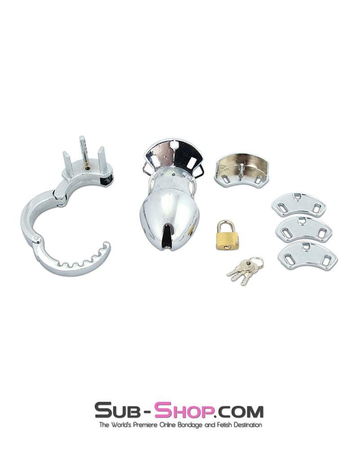 Chastity 7889M      Locked Away Steel Locking Chastity With 3 Length Spacers and 5 Cock Cuff Size Positions