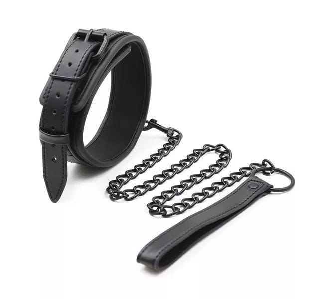 Collar 0657DL      Dark Side Padded Matte Black Collar with Leash Set