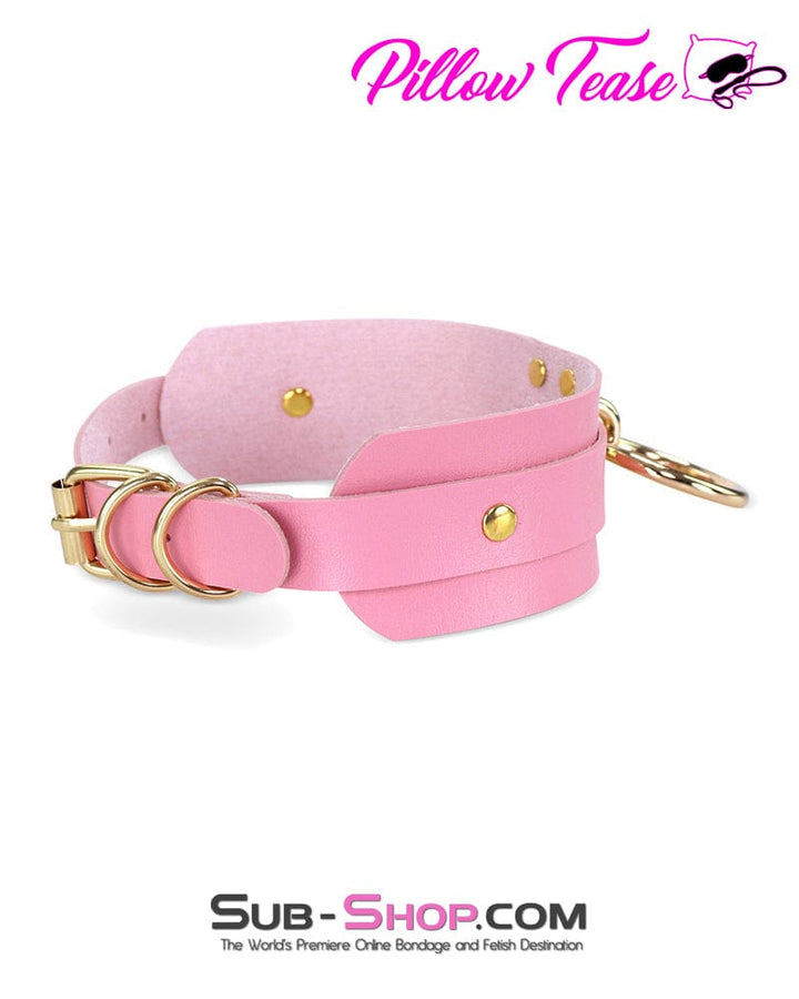 Collar 0787DL      Pretty Princess Pink Bondage Collar with Gold Hardware