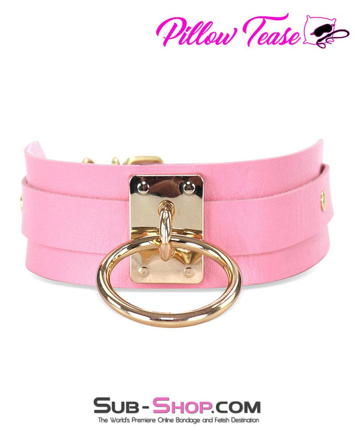 Collar 0787DL      Pretty Princess Pink Bondage Collar with Gold Hardware
