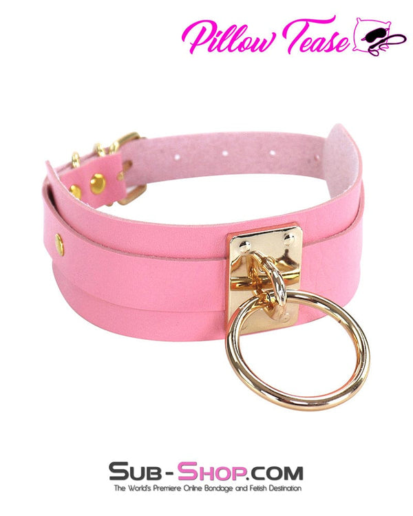 Collar 0787DL      Pretty Princess Pink Bondage Collar with Gold Hardware
