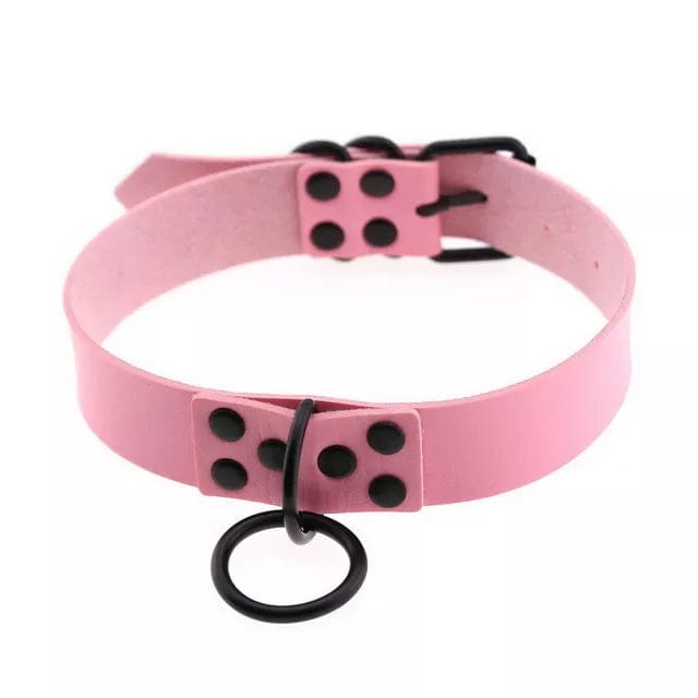 Collar 0811DL      Pink Gothic Bondage Collar with Black Hardware