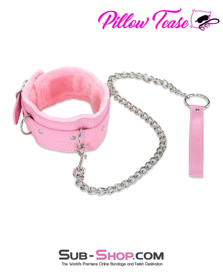 Collar 1582DL      Plush Pink Fur Lined Bondage Collar and Leash