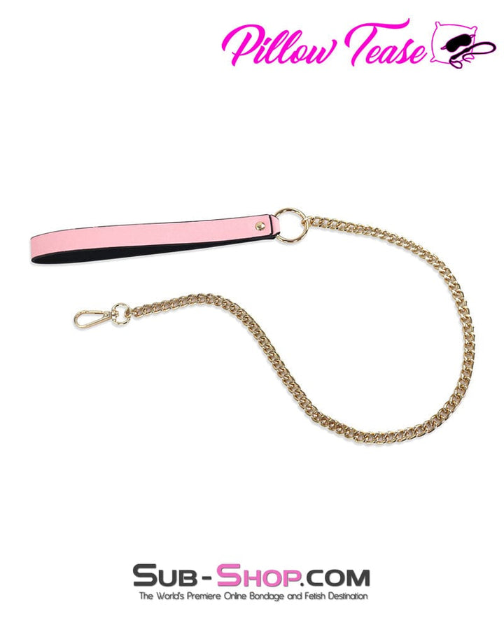 Collar 1588DL      Belled Princess Pink Bondage Collar with Gold Hardware and Leash