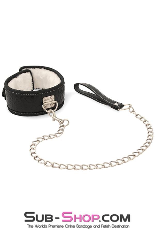 Collar 1889M      Fur Lined Black Snake Print Bondage Collar and Leash Set