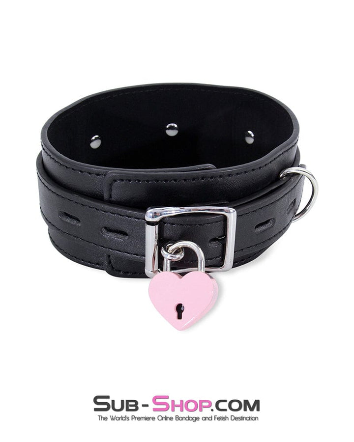 Collar 2535MQ      Locking Black 2 Ring Bondage Collar