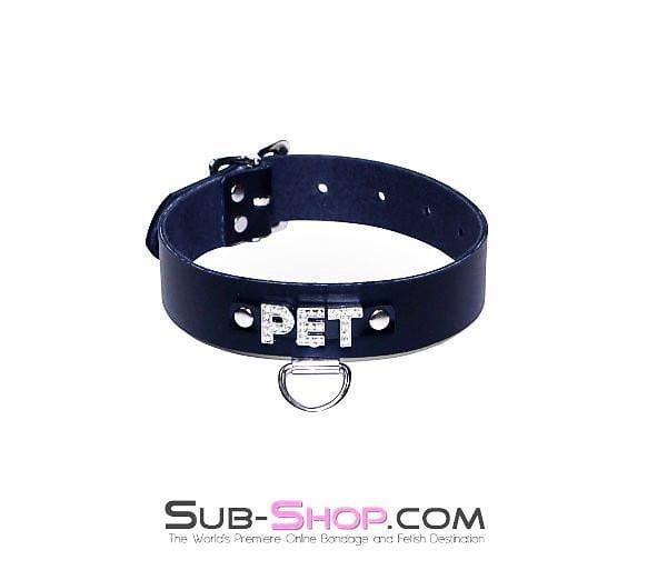 Collar 6842A      PET Rhinestone Collar, Black Leather