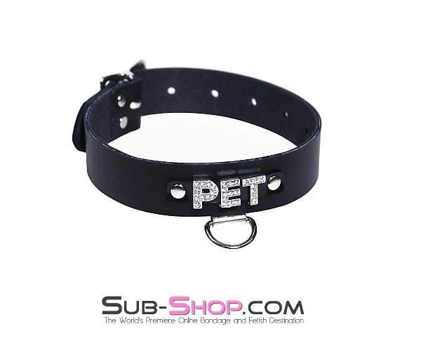 Collar 6842A      PET Rhinestone Collar, Black Leather