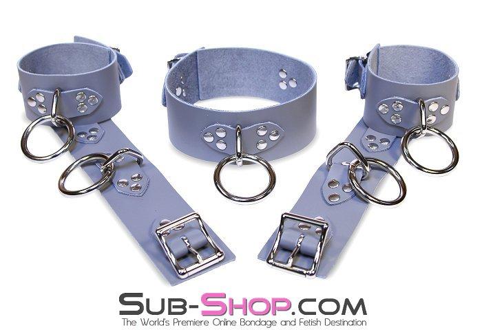 Collar 7064A      Bound By Grey Steel Grey Leather Bondage Collar